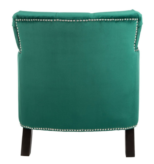 Safavieh Colin Tufted Club Chair - Luxurious Emerald Green Velvet With Timeless Design & Sturdy Espresso Legs HUD8212M