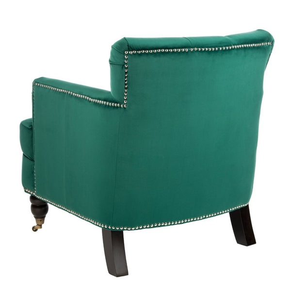 Safavieh Colin Tufted Club Chair - Luxurious Emerald Green Velvet With Timeless Design & Sturdy Espresso Legs HUD8212M