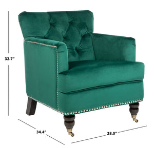 Safavieh Colin Tufted Club Chair - Luxurious Emerald Green Velvet With Timeless Design & Sturdy Espresso Legs HUD8212M