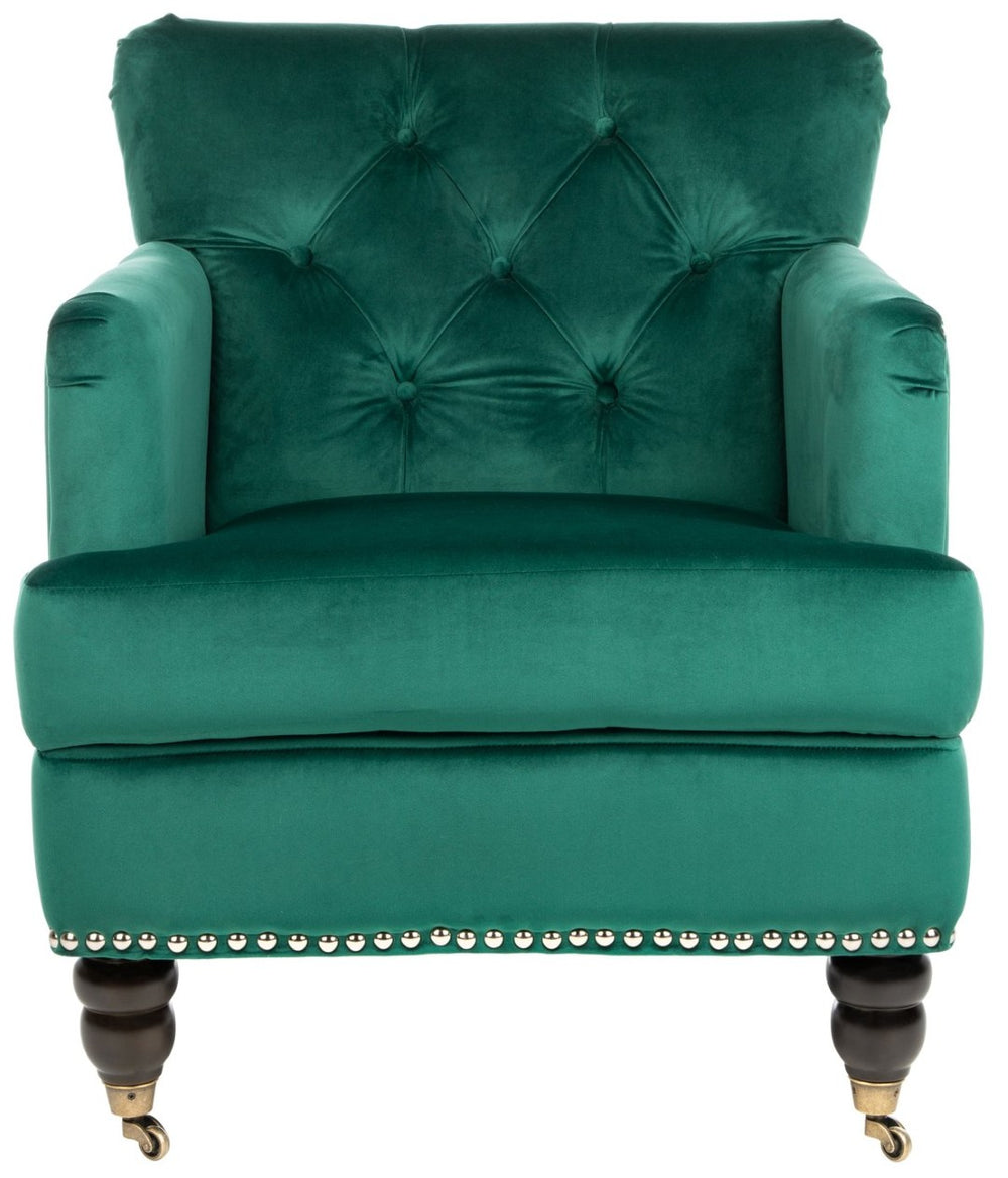 Safavieh Colin Tufted Club Chair - Luxurious Emerald Green Velvet With Timeless Design & Sturdy Espresso Legs HUD8212M