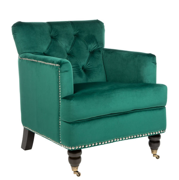 Safavieh Colin Tufted Club Chair - Luxurious Emerald Green Velvet With Timeless Design & Sturdy Espresso Legs HUD8212M