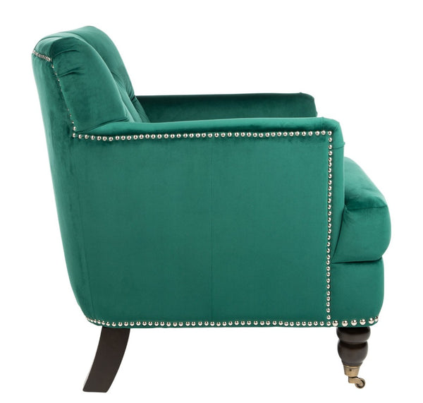 Safavieh Colin Tufted Club Chair - Luxurious Emerald Green Velvet With Timeless Design & Sturdy Espresso Legs HUD8212M
