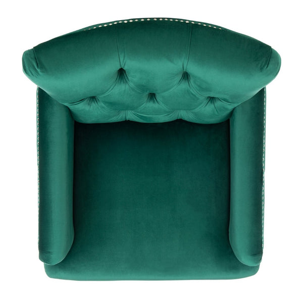 Safavieh Colin Tufted Club Chair - Luxurious Emerald Green Velvet With Timeless Design & Sturdy Espresso Legs HUD8212M