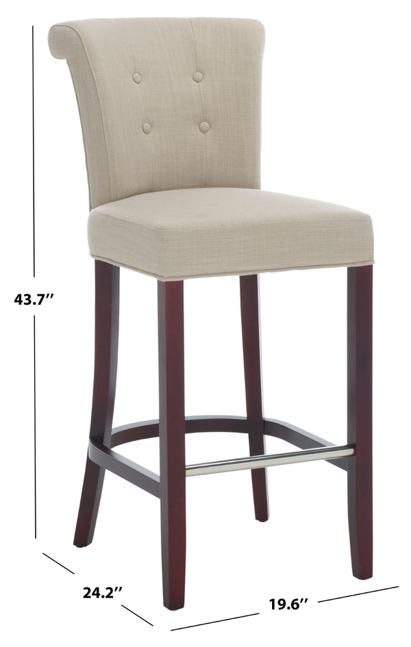 Safavieh Addo Bar Stool - Classic Tufted Design In True Taupe Fabric, Solid Birch Frame, Perfect For Home Bars HUD8218A