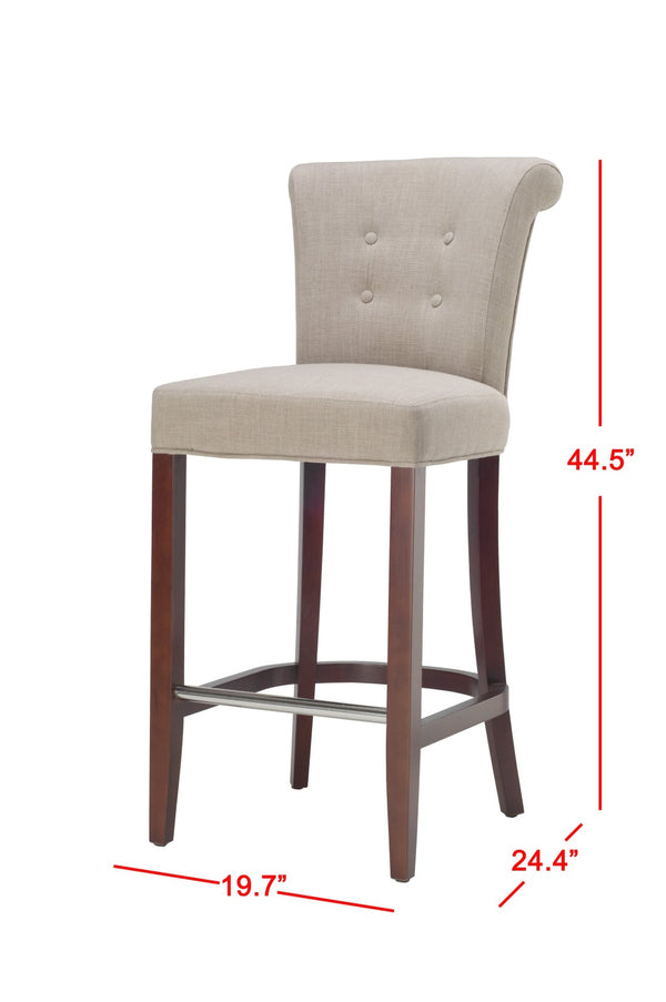 Safavieh Addo Bar Stool - Classic Tufted Design In True Taupe Fabric, Solid Birch Frame, Perfect For Home Bars HUD8218A