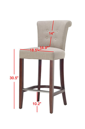 Safavieh Addo Bar Stool - Classic Tufted Design In True Taupe Fabric, Solid Birch Frame, Perfect For Home Bars HUD8218A