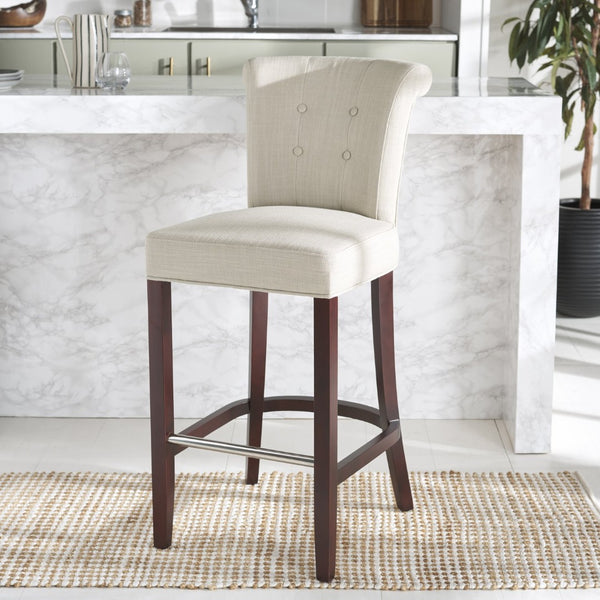 Safavieh Addo Bar Stool - Classic Tufted Design In True Taupe Fabric, Solid Birch Frame, Perfect For Home Bars HUD8218A