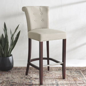 Safavieh Addo Bar Stool - Classic Tufted Design In True Taupe Fabric, Solid Birch Frame, Perfect For Home Bars HUD8218A