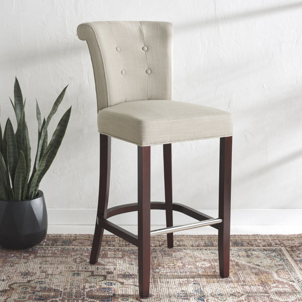 Safavieh Addo Bar Stool - Classic Tufted Design In True Taupe Fabric, Solid Birch Frame, Perfect For Home Bars HUD8218A