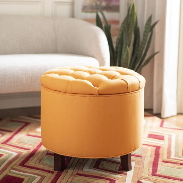 Safavieh Amelia Tufted Storage Ottoman - Chic Accent Piece With Lift-Top Storage For Stylish Living Spaces Tangerine HUD8220D