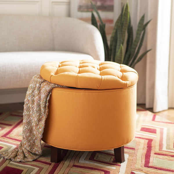 Safavieh Amelia Tufted Storage Ottoman - Chic Accent Piece With Lift-Top Storage For Stylish Living Spaces Tangerine HUD8220D