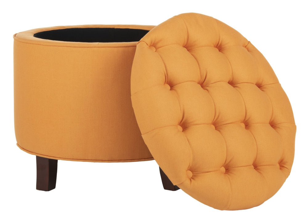 Safavieh Amelia Tufted Storage Ottoman - Chic Accent Piece With Lift-Top Storage For Stylish Living Spaces Tangerine HUD8220D