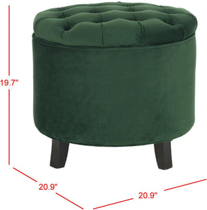 Safavieh Amelia Tufted Storage Ottoman - Chic Accent Piece With Lift-Top Storage For Stylish Living Spaces Emerald HUD8220P
