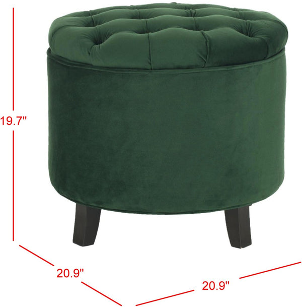 Safavieh Amelia Tufted Storage Ottoman - Chic Accent Piece With Lift-Top Storage For Stylish Living Spaces Emerald HUD8220P