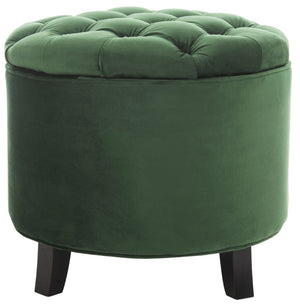 Safavieh Amelia Tufted Storage Ottoman - Chic Accent Piece With Lift-Top Storage For Stylish Living Spaces Emerald HUD8220P