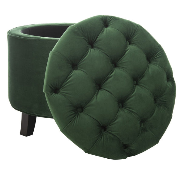 Safavieh Amelia Tufted Storage Ottoman - Chic Accent Piece With Lift-Top Storage For Stylish Living Spaces Emerald HUD8220P