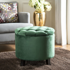 Safavieh Amelia Tufted Storage Ottoman - Chic Accent Piece With Lift-Top Storage For Stylish Living Spaces Emerald HUD8220P