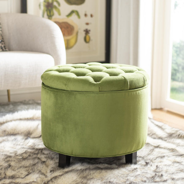 Safavieh Amelia Tufted Storage Ottoman - Chic Accent Piece With Lift-Top Storage For Stylish Living Spaces Fern Green HUD8220R