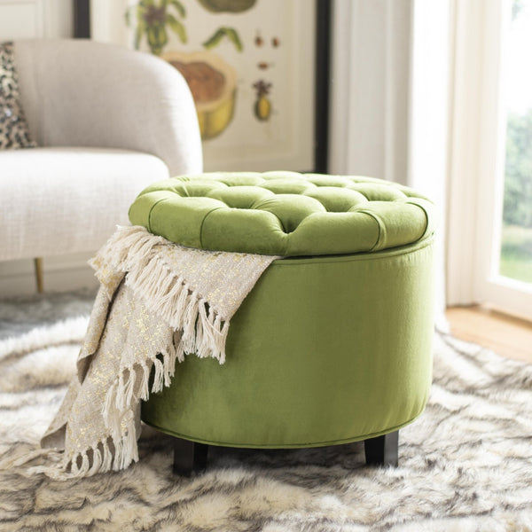 Safavieh Amelia Tufted Storage Ottoman - Chic Accent Piece With Lift-Top Storage For Stylish Living Spaces Fern Green HUD8220R