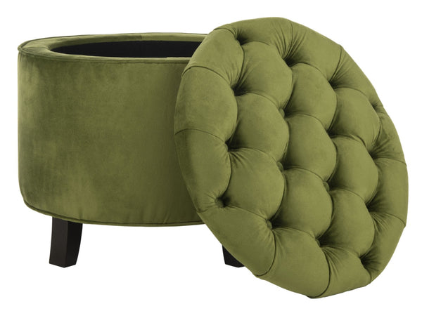 Safavieh Amelia Tufted Storage Ottoman - Chic Accent Piece With Lift-Top Storage For Stylish Living Spaces Fern Green HUD8220R
