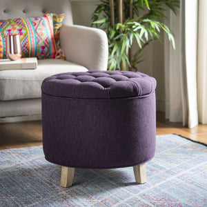Safavieh Amelia Tufted Storage Ottoman - Chic Accent Piece With Lift-Top Storage For Stylish Living Spaces Plum HUD8220T