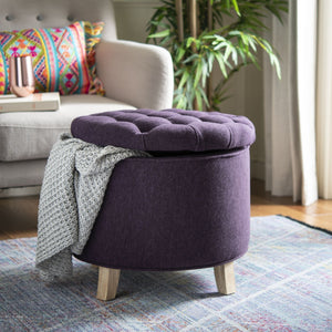 Safavieh Amelia Tufted Storage Ottoman - Chic Accent Piece With Lift-Top Storage For Stylish Living Spaces Plum HUD8220T