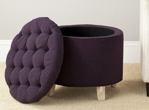 Safavieh Amelia Tufted Storage Ottoman - Chic Accent Piece With Lift-Top Storage For Stylish Living Spaces Plum HUD8220T