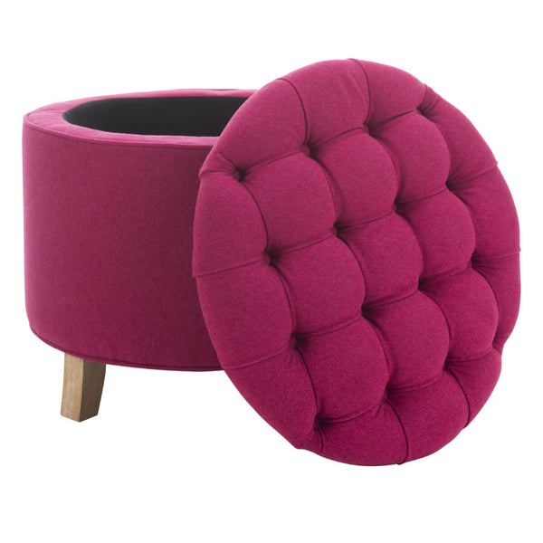 Safavieh Amelia Tufted Storage Ottoman - Chic Accent Piece With Lift-Top Storage For Stylish Living Spaces Berry HUD8220U