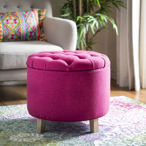 Safavieh Amelia Tufted Storage Ottoman - Chic Accent Piece With Lift-Top Storage For Stylish Living Spaces Berry HUD8220U
