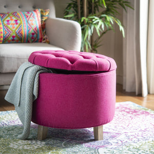 Safavieh Amelia Tufted Storage Ottoman - Chic Accent Piece With Lift-Top Storage For Stylish Living Spaces Berry HUD8220U
