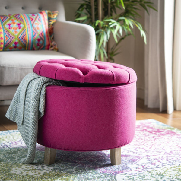 Safavieh Amelia Tufted Storage Ottoman - Chic Accent Piece With Lift-Top Storage For Stylish Living Spaces Berry HUD8220U