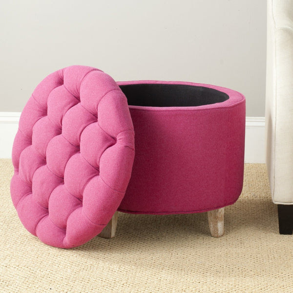 Safavieh Amelia Tufted Storage Ottoman - Chic Accent Piece With Lift-Top Storage For Stylish Living Spaces Berry HUD8220U