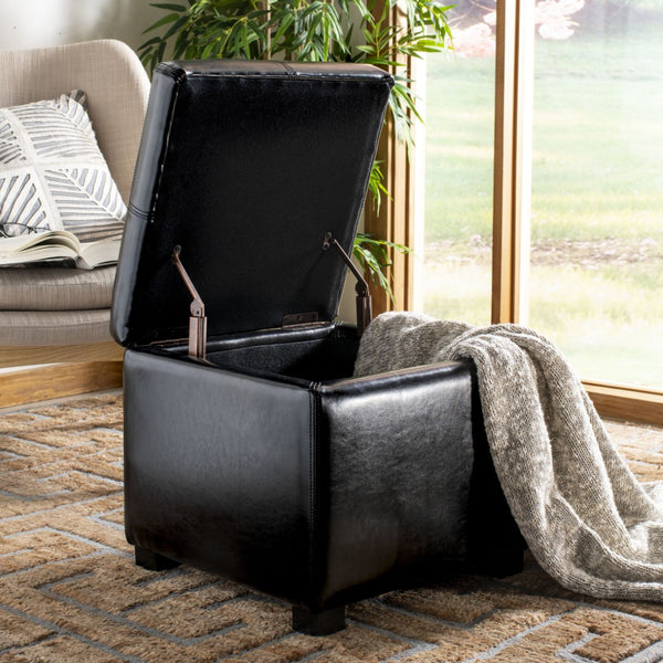 Safavieh Madison Square Ottoman - Versatile Storage & Extra Seating With Timeless Design For Any Living Space Black HUD8228B