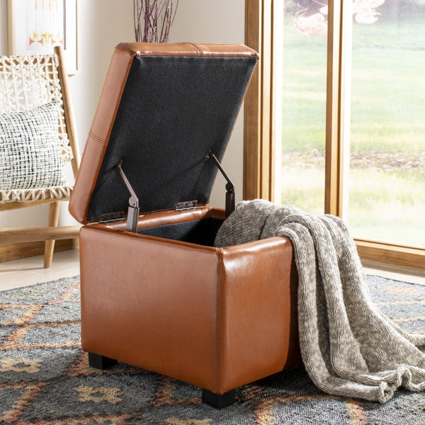 Safavieh Madison Square Ottoman - Versatile Storage & Extra Seating With Timeless Design For Any Living Space Saddle HUD8228C