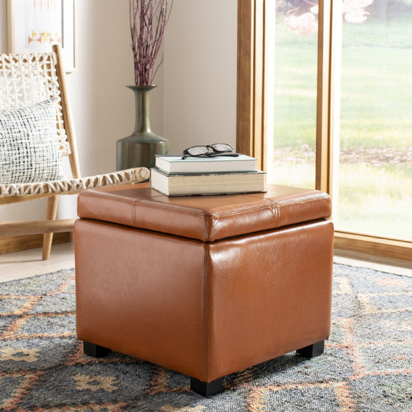 Safavieh Madison Square Ottoman - Versatile Storage & Extra Seating With Timeless Design For Any Living Space Saddle HUD8228C