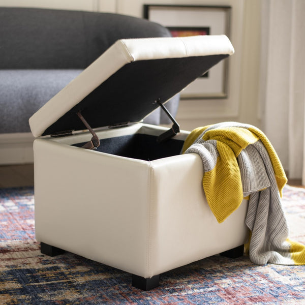 Safavieh Madison Square Ottoman - Versatile Storage & Extra Seating With Timeless Design For Any Living Space Flat Cream HUD8228K