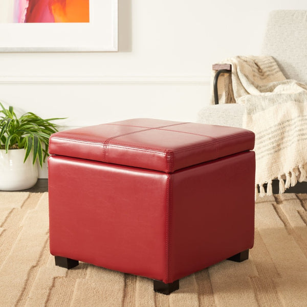 Safavieh Madison Square Ottoman - Versatile Storage & Extra Seating With Timeless Design For Any Living Space Red HUD8228R