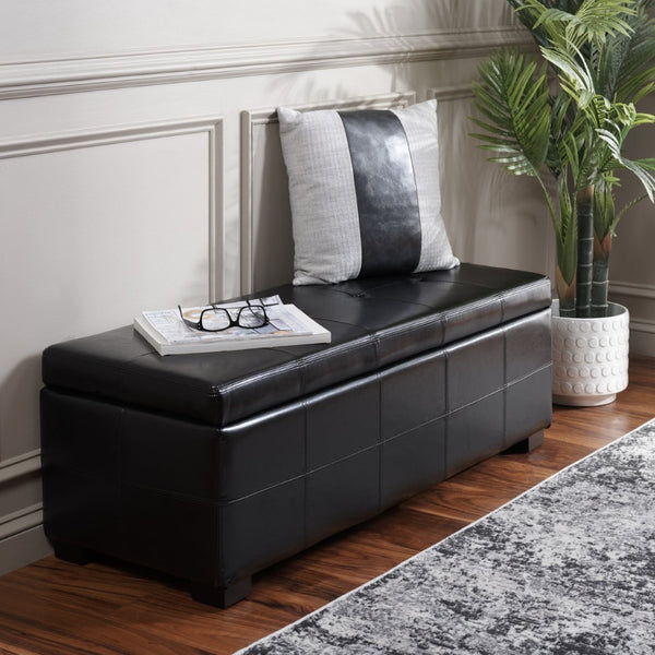 Safavieh Maiden Tufted Storage Bench - Stylish Seating & Practical Organization For Any Room Décor Black HUD8229B