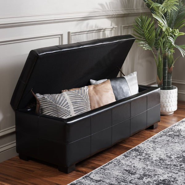 Safavieh Maiden Tufted Storage Bench - Stylish Seating & Practical Organization For Any Room Décor Black HUD8229B