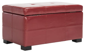 Safavieh Maiden Small Tufted Storage Bench In Rich Red Leather - Stylish Seating & Hidden Storage Solution HUD8230R