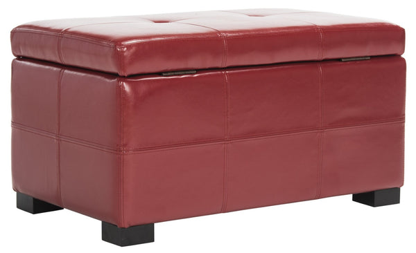 Safavieh Maiden Small Tufted Storage Bench In Rich Red Leather - Stylish Seating & Hidden Storage Solution HUD8230R