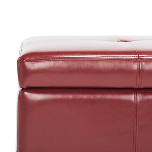 Safavieh Maiden Small Tufted Storage Bench In Rich Red Leather - Stylish Seating & Hidden Storage Solution HUD8230R