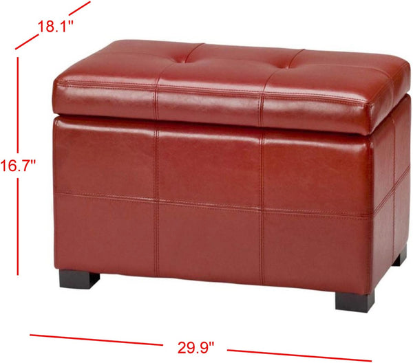 Safavieh Maiden Small Tufted Storage Bench In Rich Red Leather - Stylish Seating & Hidden Storage Solution HUD8230R