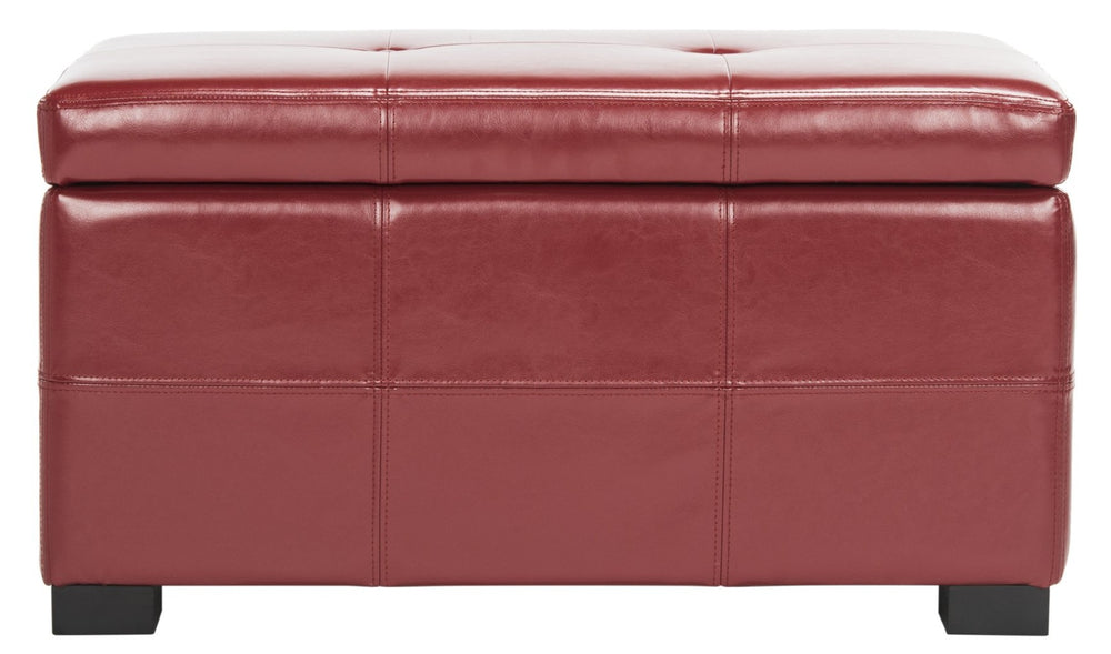 Safavieh Maiden Small Tufted Storage Bench In Rich Red Leather - Stylish Seating & Hidden Storage Solution HUD8230R