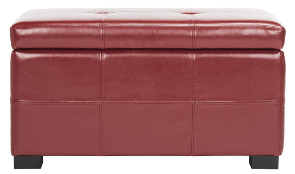 Safavieh Maiden Small Tufted Storage Bench In Rich Red Leather - Stylish Seating & Hidden Storage Solution HUD8230R