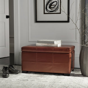 Safavieh Maiden Small Tufted Storage Bench In Rich Red Leather - Stylish Seating & Hidden Storage Solution HUD8230R