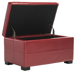 Safavieh Maiden Small Tufted Storage Bench In Rich Red Leather - Stylish Seating & Hidden Storage Solution HUD8230R