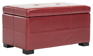 Safavieh Maiden Small Tufted Storage Bench In Rich Red Leather - Stylish Seating & Hidden Storage Solution HUD8230R