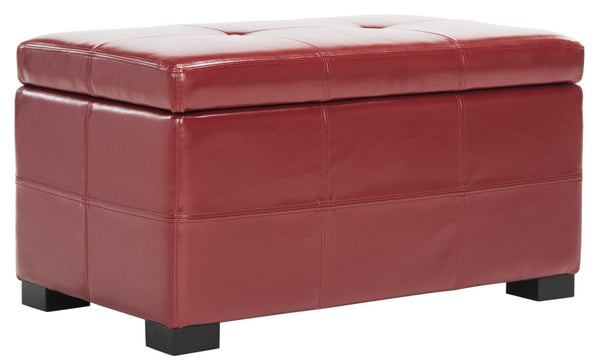 Safavieh Maiden Small Tufted Storage Bench In Rich Red Leather - Stylish Seating & Hidden Storage Solution HUD8230R