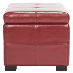 Safavieh Maiden Small Tufted Storage Bench In Rich Red Leather - Stylish Seating & Hidden Storage Solution HUD8230R